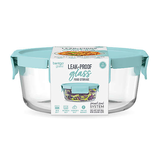 Bentgo Soft Aqua 44-oz Leak-Proof Round Glass Food Storage Container with Plastic Lid