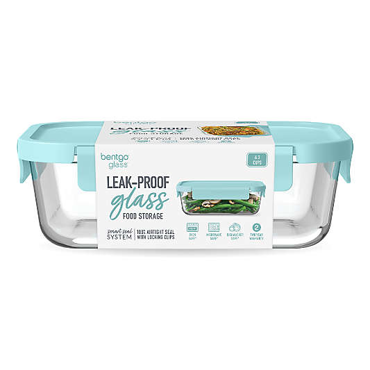 Bentgo Soft Aqua 50.7-oz Leak-Proof Square Glass Food Storage Container with Plastic Lid