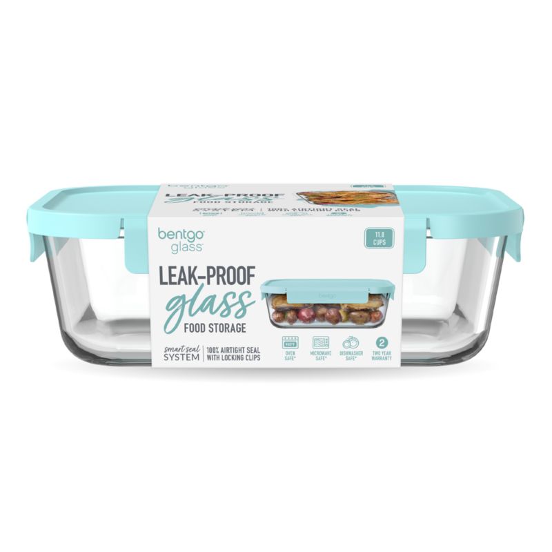 Bentgo Soft Aqua 94.7-oz Leak-Proof Square Glass Food Storage Container with Plastic Lid - image 1 of 2