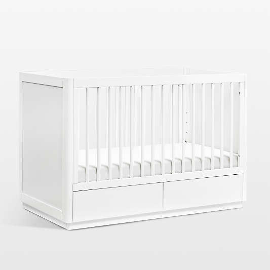 Babyletto Bento White Wood 3-in-1 Convertible Storage Baby Crib with Toddler Bed Conversion Kit