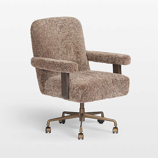 Bergen Faux Shearling Upholstered Brushed Brass Base Office Chair