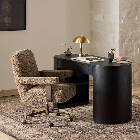 Bergen Faux Shearling Upholstered Brushed Brass Base Office Chair