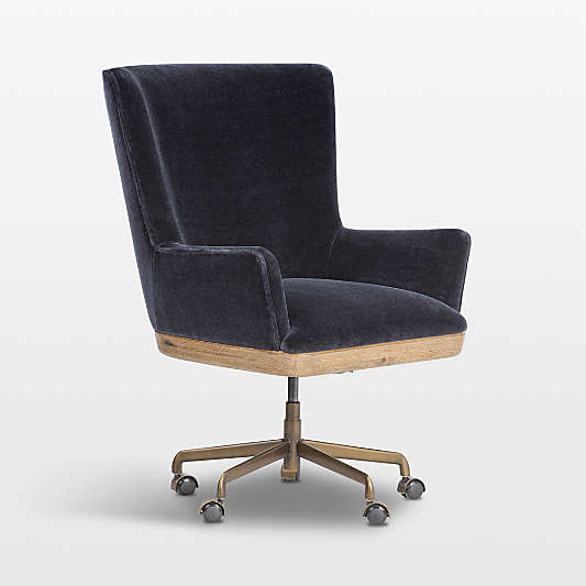 Bernardo Navy Upholstered Brushed Brass Base Office Chair