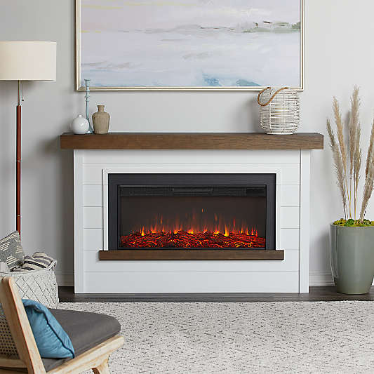 Brynwood White and Brown Wood Electric Fireplace 67"