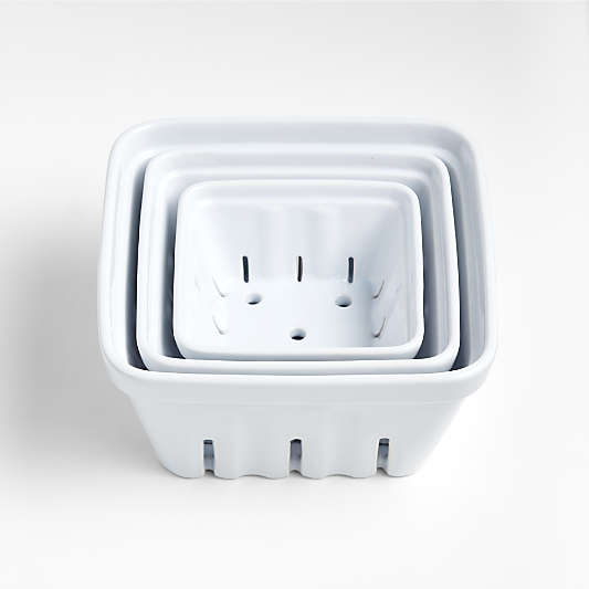 White Stoneware Berry Box Colanders, Set of 3