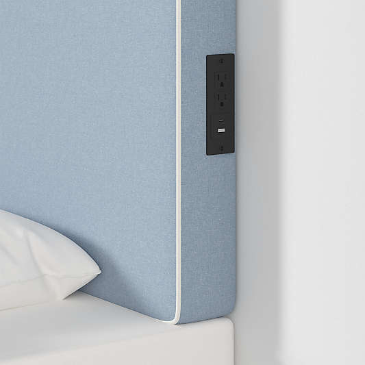 Bevel Blue with White Piping Twin Charging Wall-Mounted Headboard