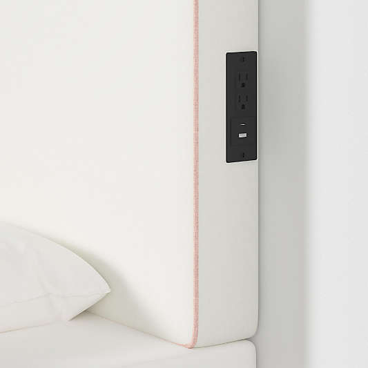 Bevel White with Pink Piping Twin Charging Wall-Mounted Headboard