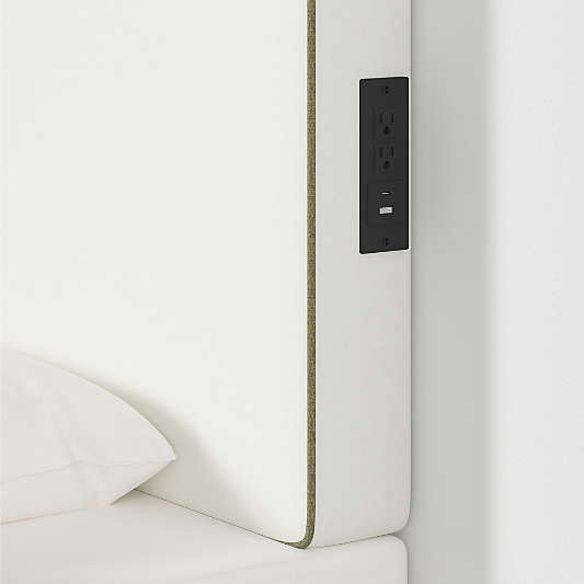 Bevel White with Green Piping Twin Charging Wall-Mounted Headboard