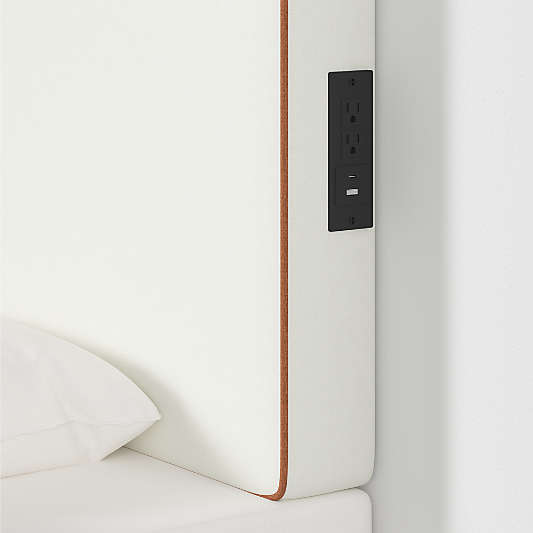 Bevel White with Terracotta Piping Twin Charging Wall-Mounted Headboard