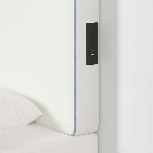 Bevel White with Blue Piping Twin Charging Wall-Mounted Headboard