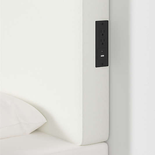 Bevel White with Piping Twin Charging Wall-Mounted Headboard