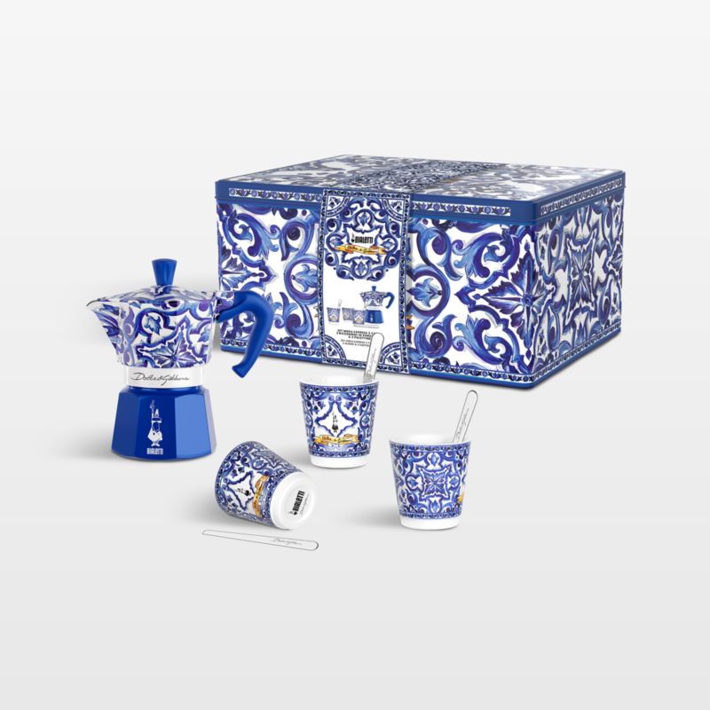 Bialetti Moka Dolce & Gabbana Blu Mediterraneo 3-Cup + 3 Espresso Cups & Stirrers Gift Set - image 0 of 4