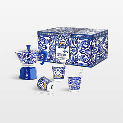Bialetti ® Moka Dolce & Gabbana Blu Mediterraneo 3-Cup + 3 Espresso Cups & Stirrers Gift Set