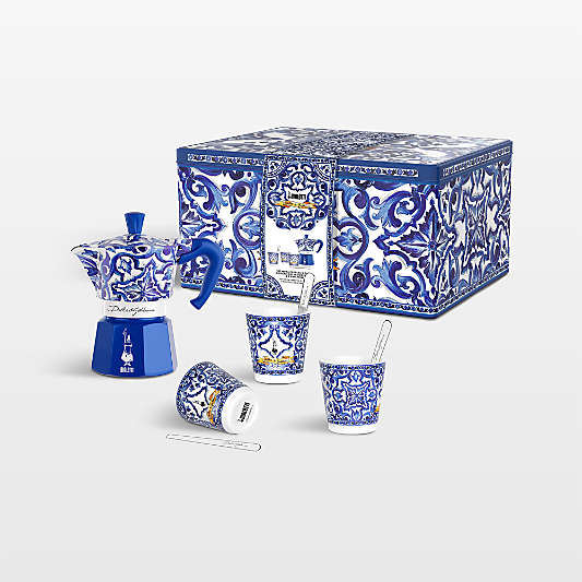 Bialetti Moka Dolce & Gabbana Blu Mediterraneo 3-Cup + 3 Espresso Cups & Stirrers Gift Set