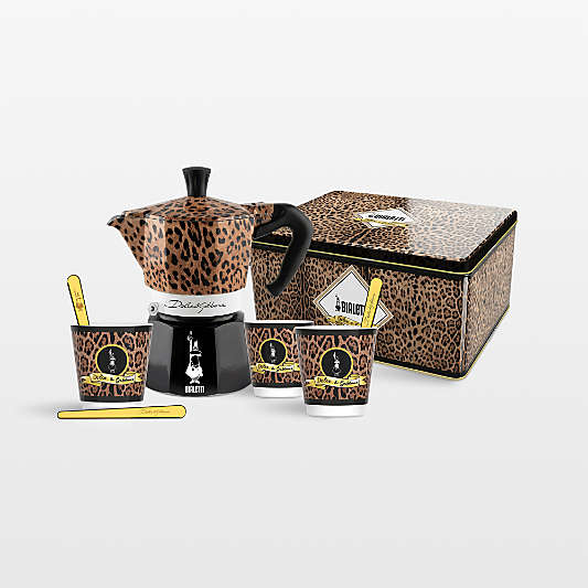 Bialetti ® Moka Dolce & Gabbana Leopardo 3-Cup + 3 Espresso Cups & Stirrers Gift Set