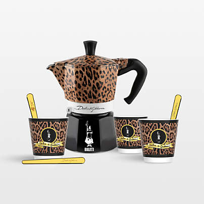 Bialetti ® Moka Dolce & Gabbana Leopardo 3-Cup + 3 Espresso Cups & Stirrers Gift Set