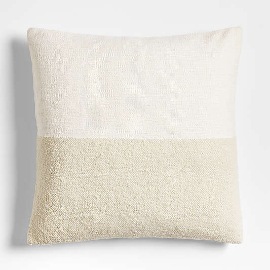 Biella Wool-Cotton Blend Textured 23"x23" Arctic Ivory Throw Pillow Cover with Feather Insert