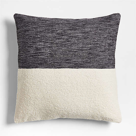 Biella Wool-Cotton Blend Textured 23"x23" Ink Black Throw Pillow Cover with Feather Insert