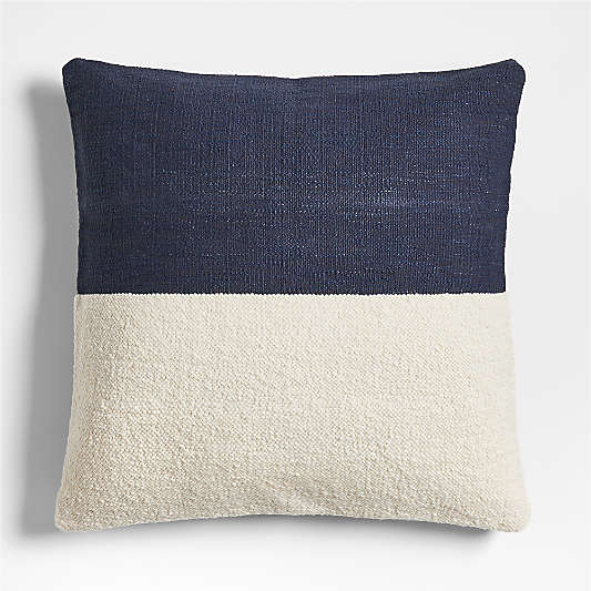 Biella Wool-Cotton Blend Textured 23"x23" Deep Indigo Blue Throw Pillow