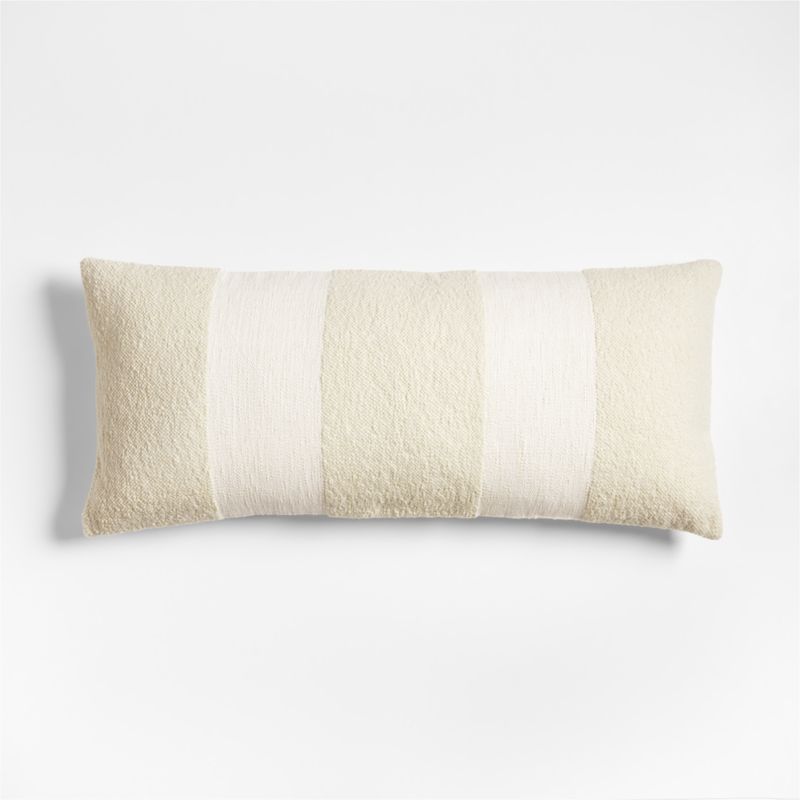 Biella Wool-Cotton Blend Textured 36"x16" Arctic Ivory Throw Pillow Cover