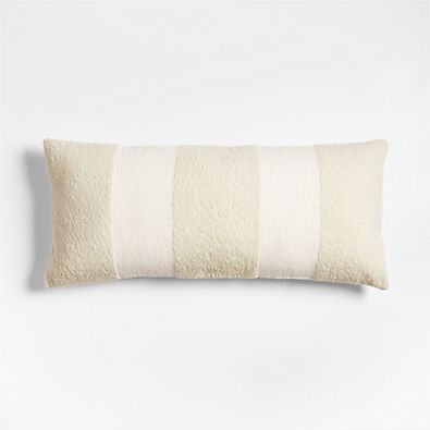 View Biella Wool-Cotton Blend Textured 36x16 Arctic Ivory Throw Pillow with Feather Insert details