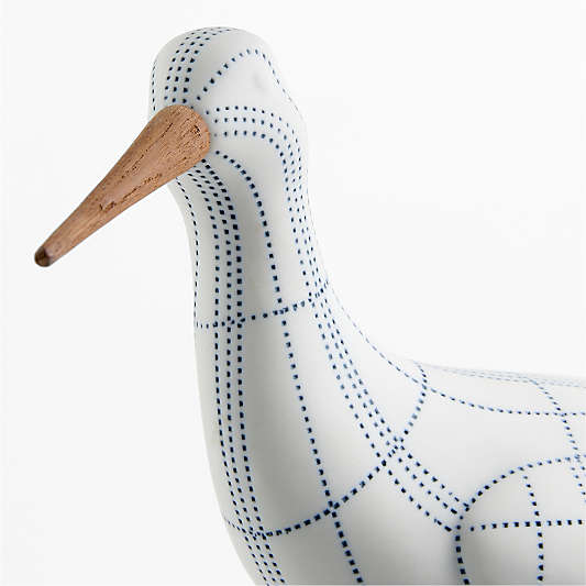 Indigo Plaid Decorative Bird on a Stand Sculpture