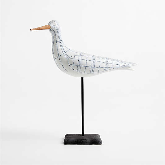 Indigo Plaid Decorative Bird on a Stand Sculpture