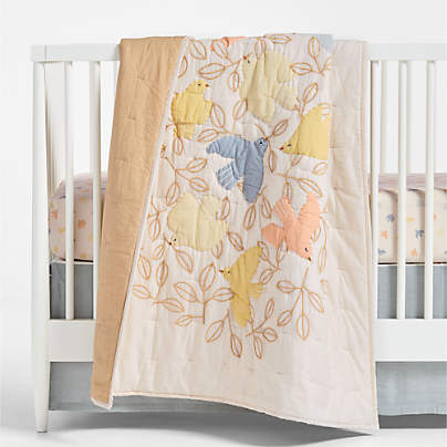 Birdie Blossoms Organic Cotton Baby Crib Quilt