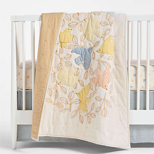 Birdie Blossoms Organic Cotton Baby Crib Quilt