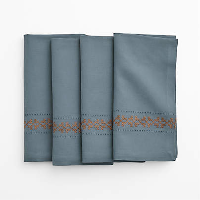 Blue Cross Stitch Napkin, Set of 4