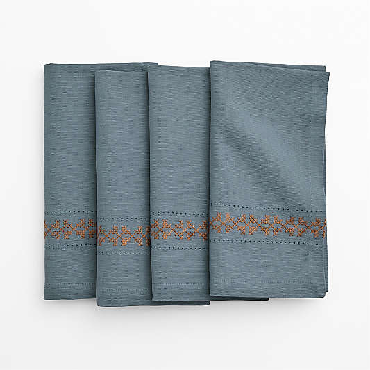 Blue Cross Stitch Napkin, Set of 4
