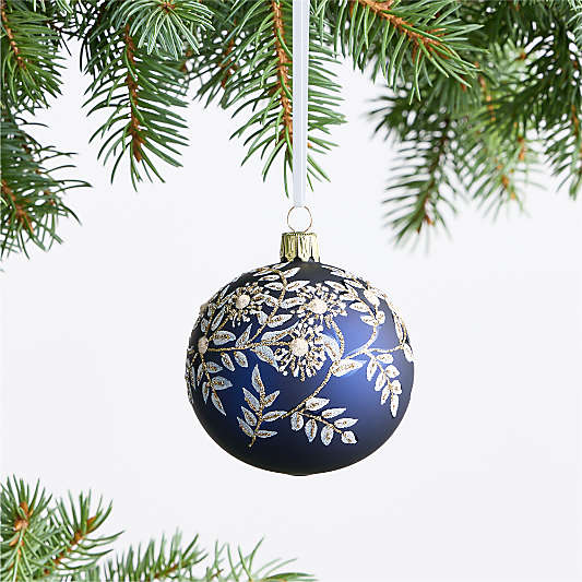 European Blue and White Botanical Ball Christmas Tree Ornament