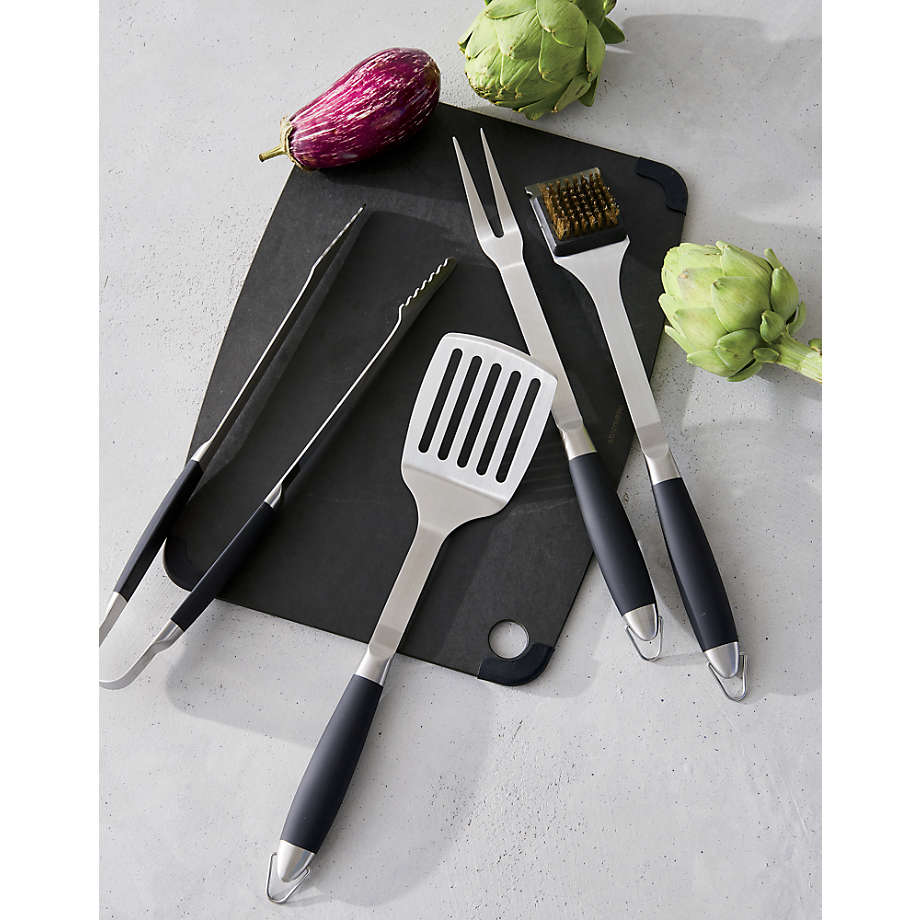 Black-Handled 4-Piece Barbecue Tool Set | Crate & Barrel