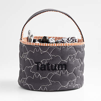 Black Bat Halloween Kids Treat Bag by Joan Anderson