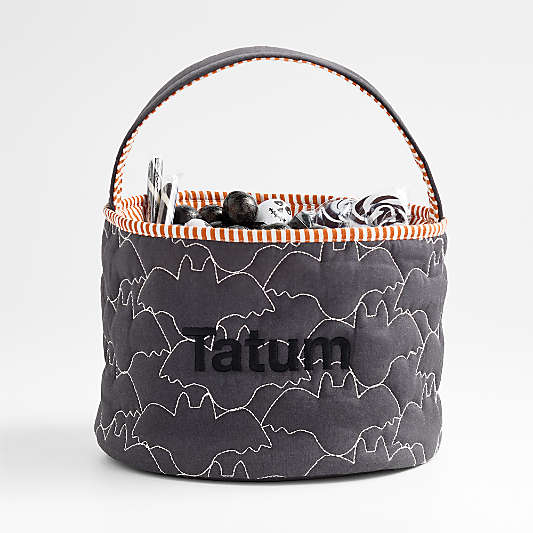 Black Bat Halloween Kids Treat Bag by Joan Anderson