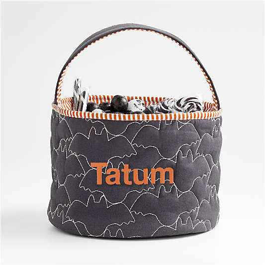 Black Bat Halloween Kids Treat Bag by Joan Anderson