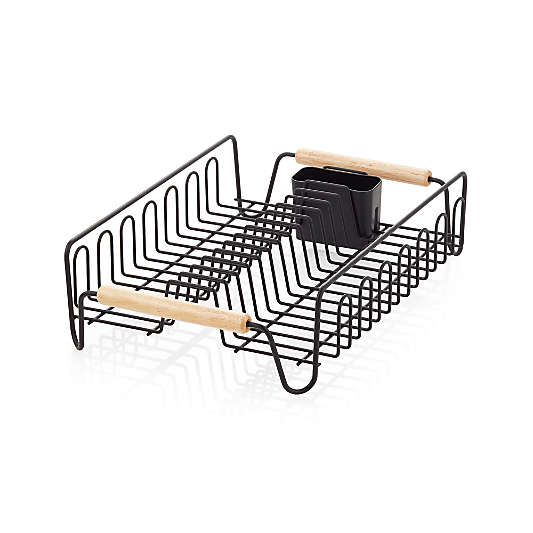 Black Dish Rack with Wood Handles