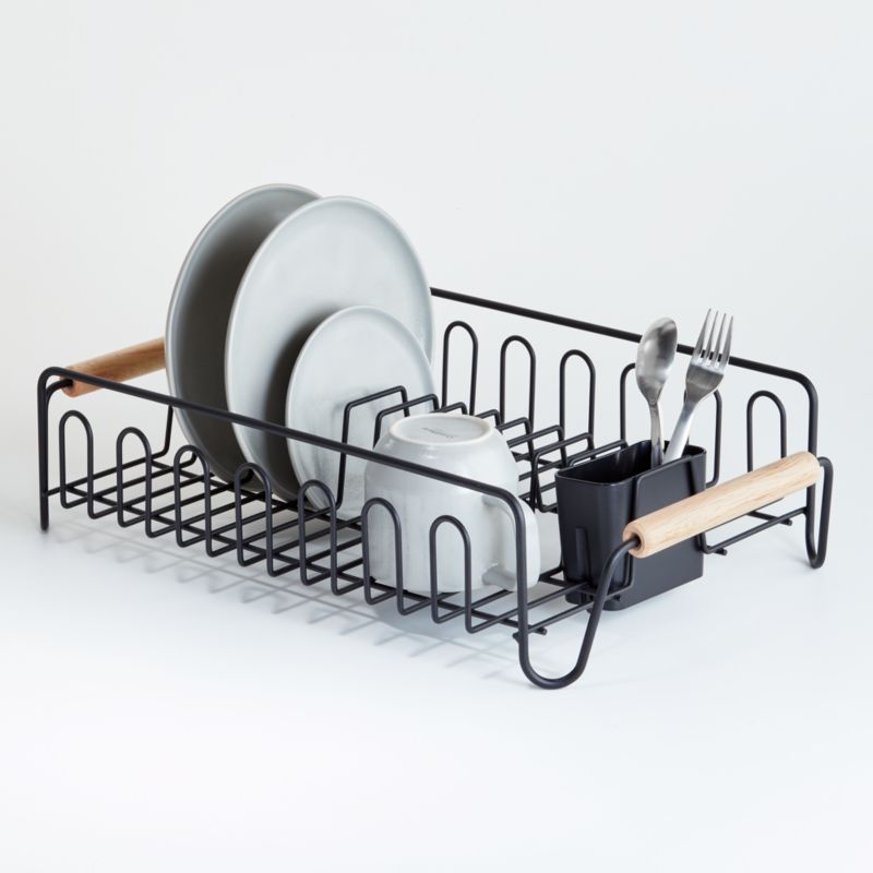 Black Dish Rack with Wood Handles Reviews Crate Barrel