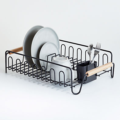 View Black Dish Rack with Wood Handles details