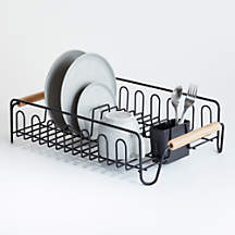 Black Dish Rack with Wood Handles + Reviews | Crate & Barrel