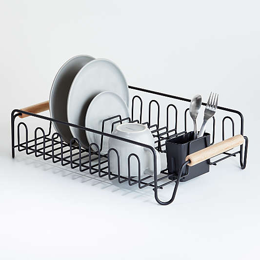 Black Dish Rack with Wood Handles