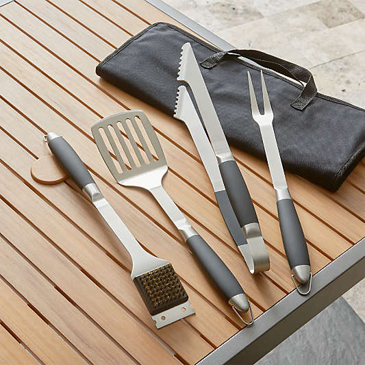 Black-Handled 4-Piece Barbecue Tool Set