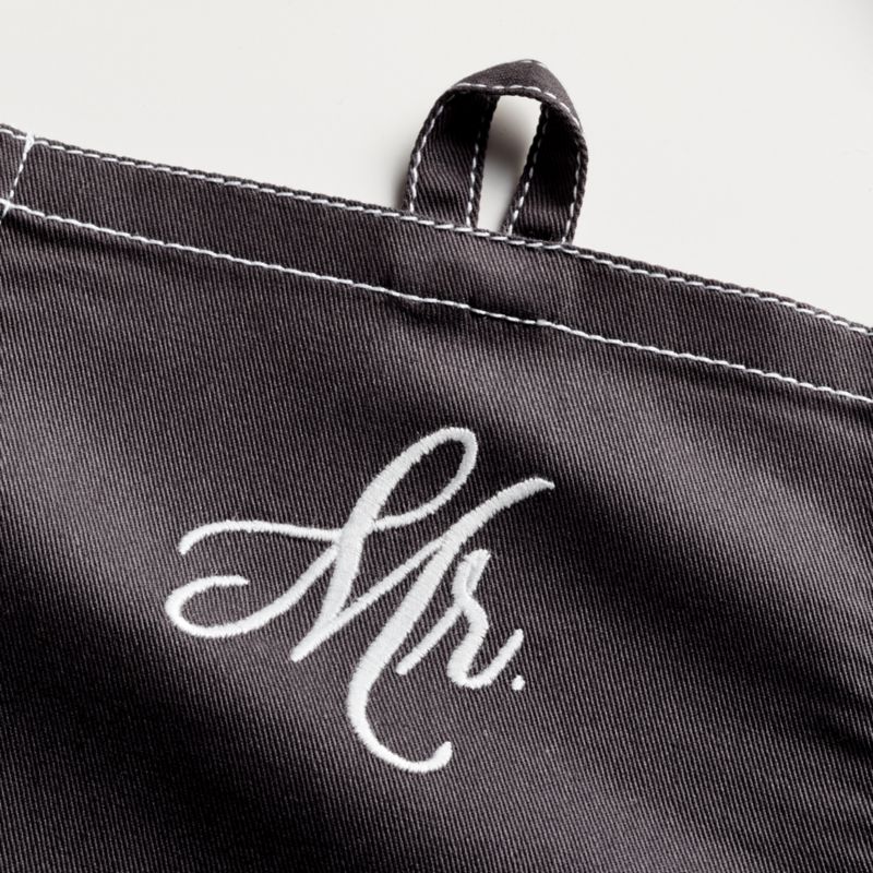 "Mr." Embroidered Black Apron with Pocket
