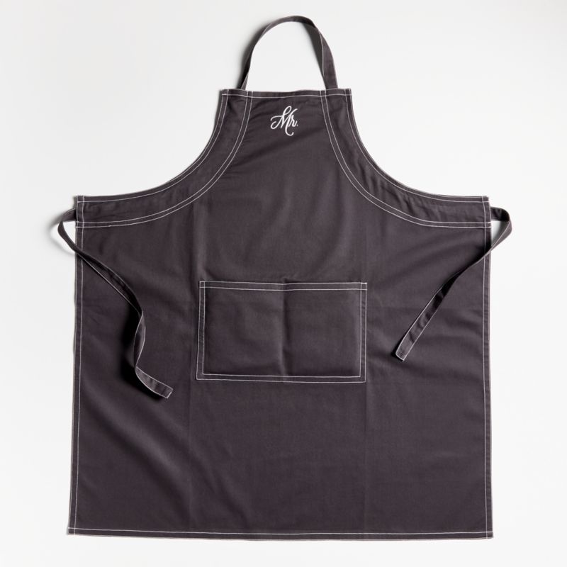 "Mr." Embroidered Black Apron with Pocket