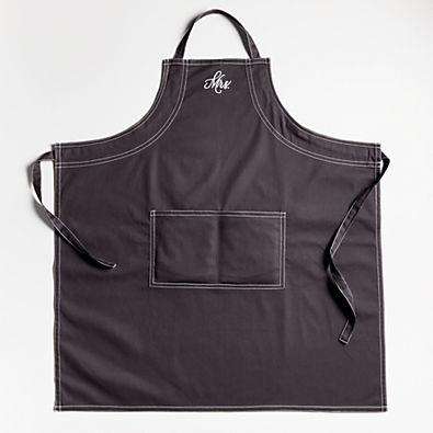 View "Mrs." Embroidered Black Apron with Pocket details