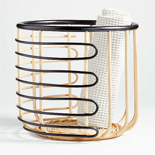 Black and Natural Open Rattan Basket