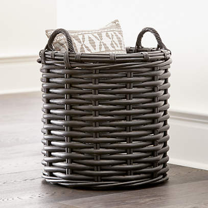 Black Rattan Woven Round Basket, Storage Basket With Lid Canada