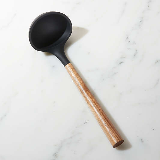 Black Silicone Ladle with Acacia Handle