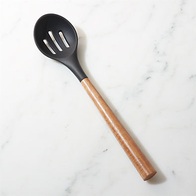 View Black Silicone Slotted Spoon with Acacia Handle details