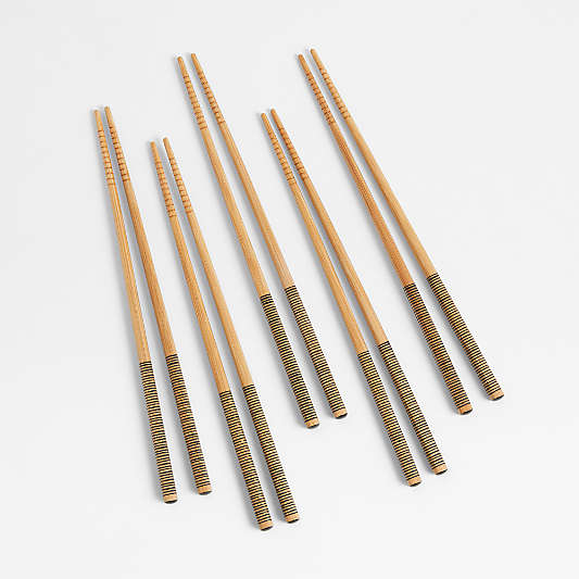 Black Striped Bamboo Chopsticks, Set of 5 Pairs